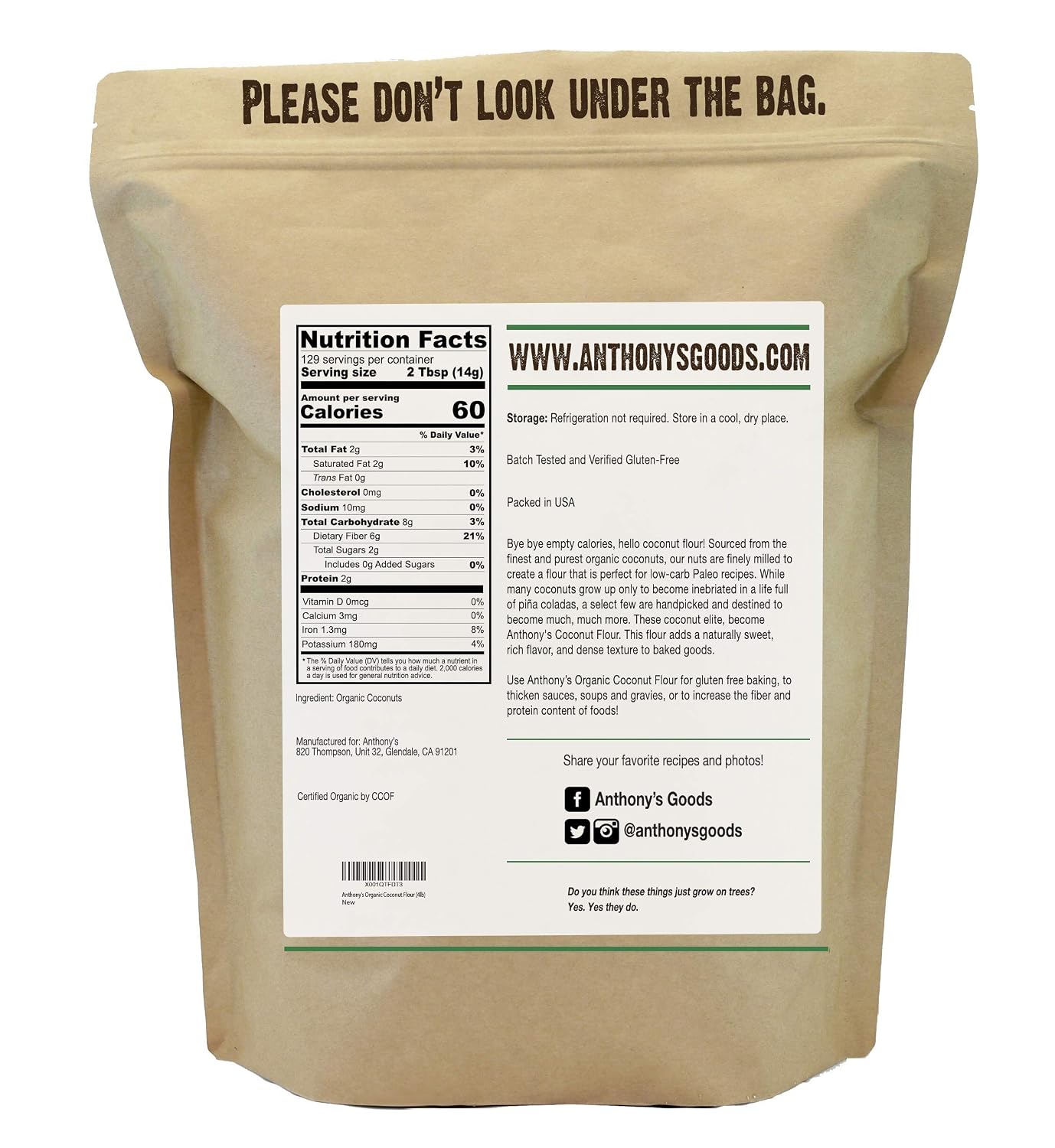 Anthony's Organic Coconut Flour 4lb & Organic Psyllium Husk Powder 1.5lb Bundle