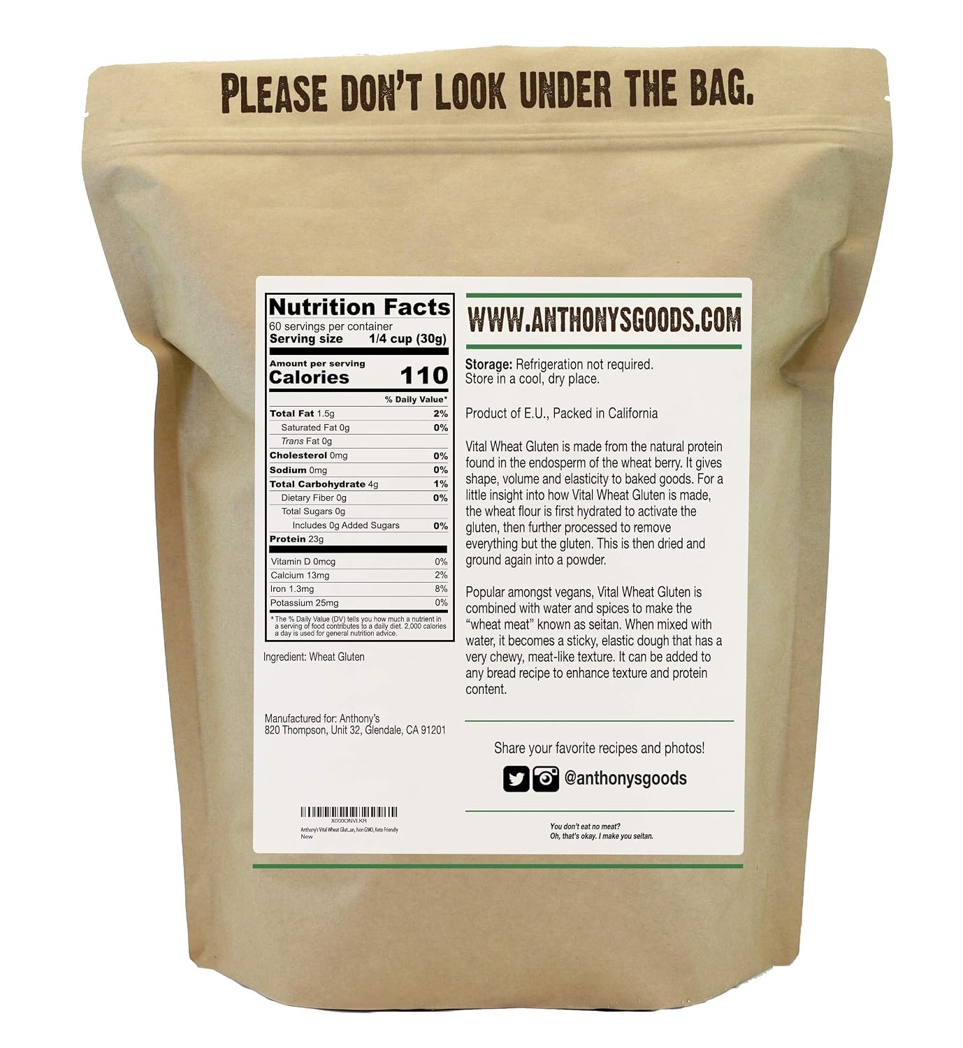 Anthony's Vital Wheat Gluten 4lb & Organic Oat Fiber 1.5lb Bundle