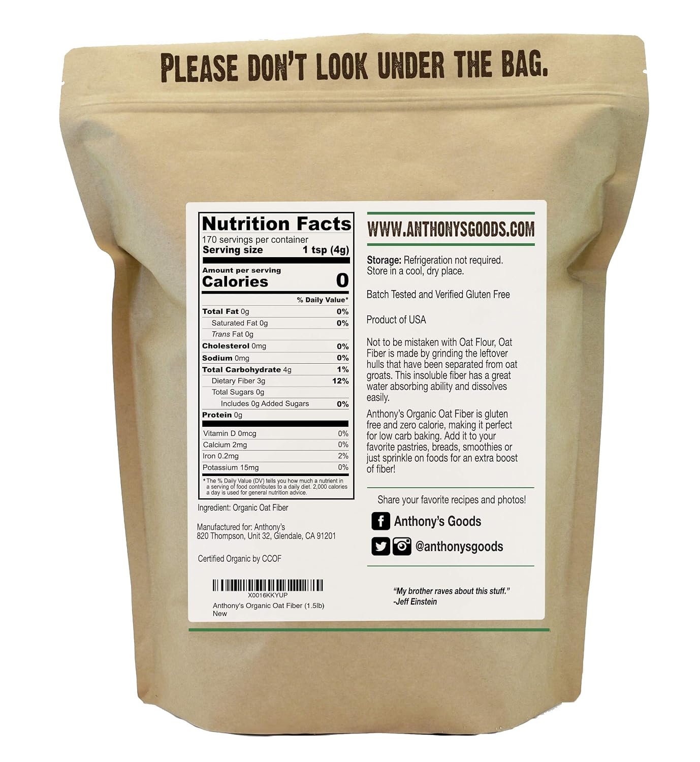 Anthony's Vital Wheat Gluten 4lb & Organic Oat Fiber 1.5lb Bundle