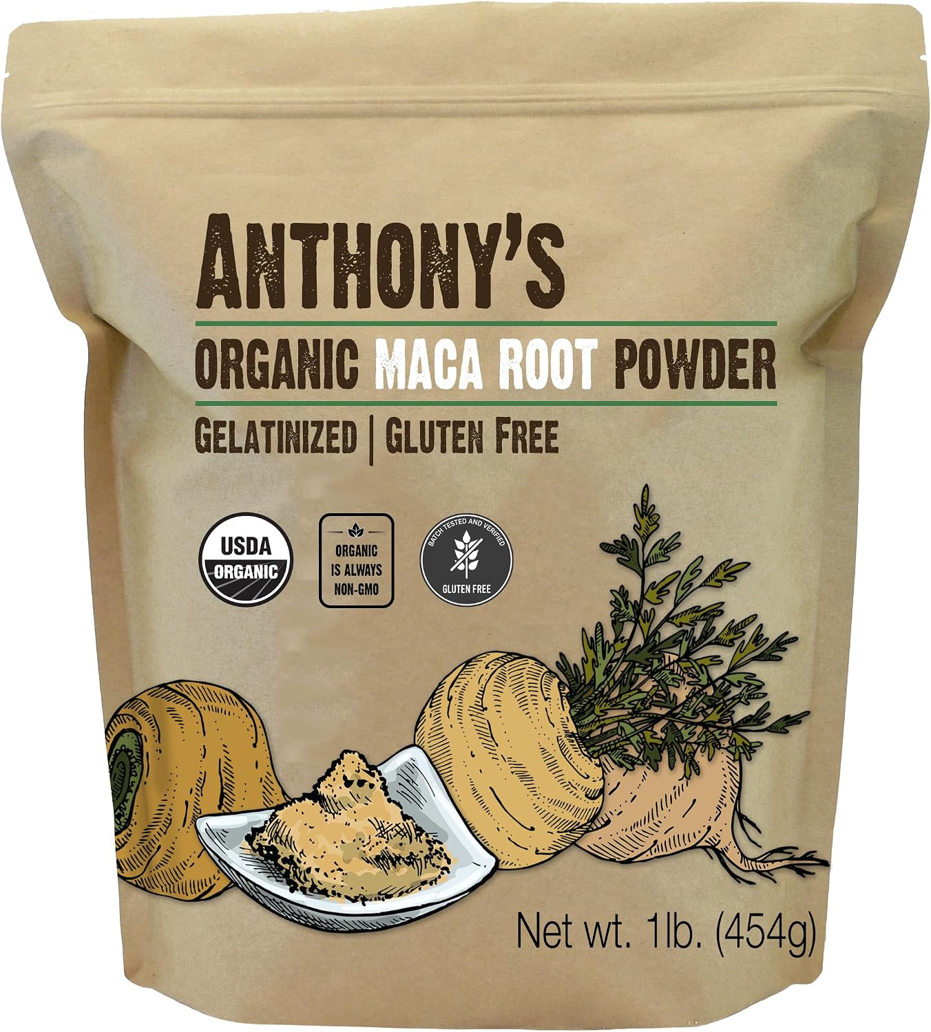 Anthony's Organic Maca Root Powder, 1 lb, Gelatinized for Enhanced Bioavailability, Gluten Free, Non GMO