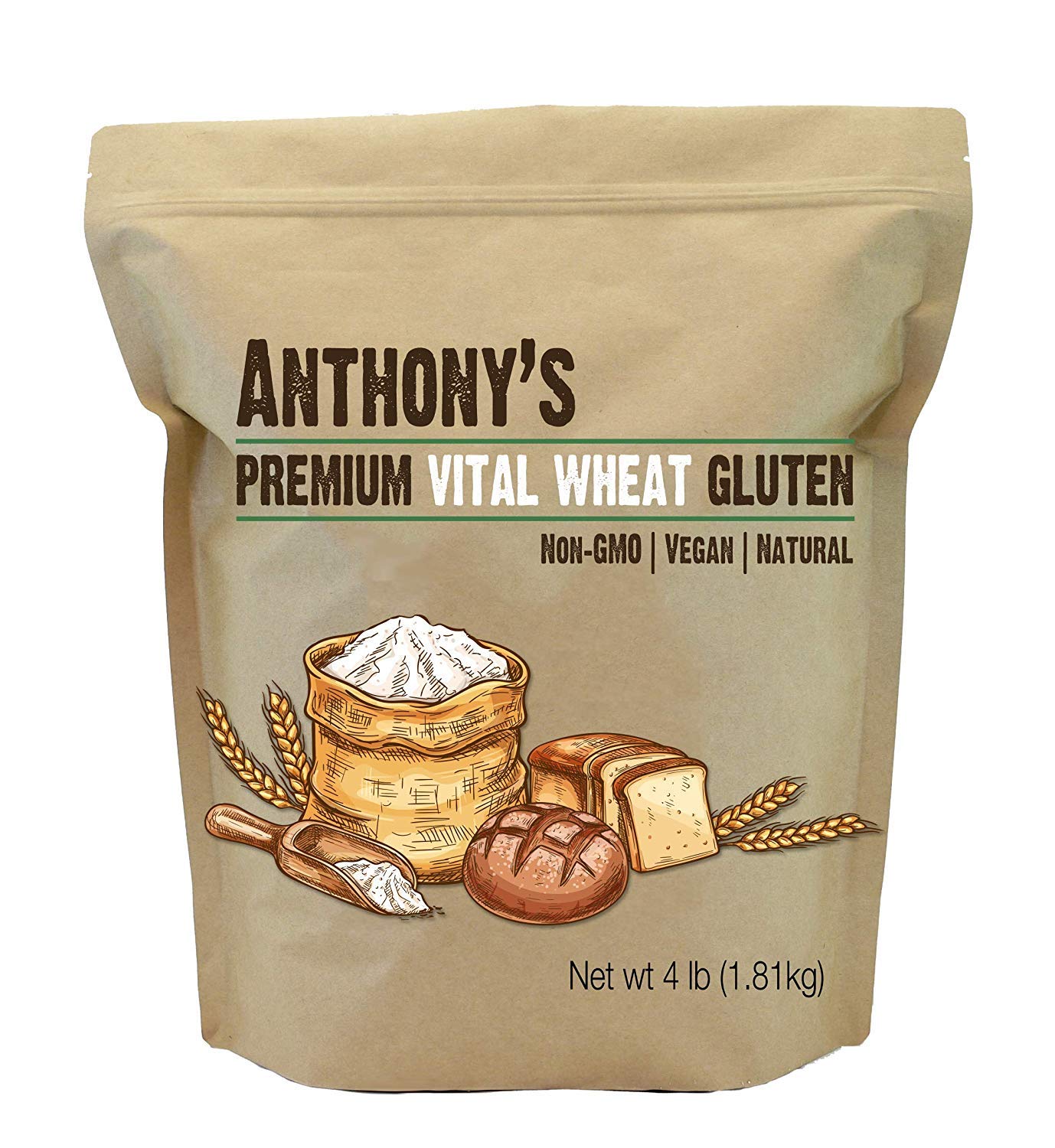 Anthony's Vital Wheat Gluten Natural, 4lbs, High in Protein, Vegan, Non GMO, Keto Friendly