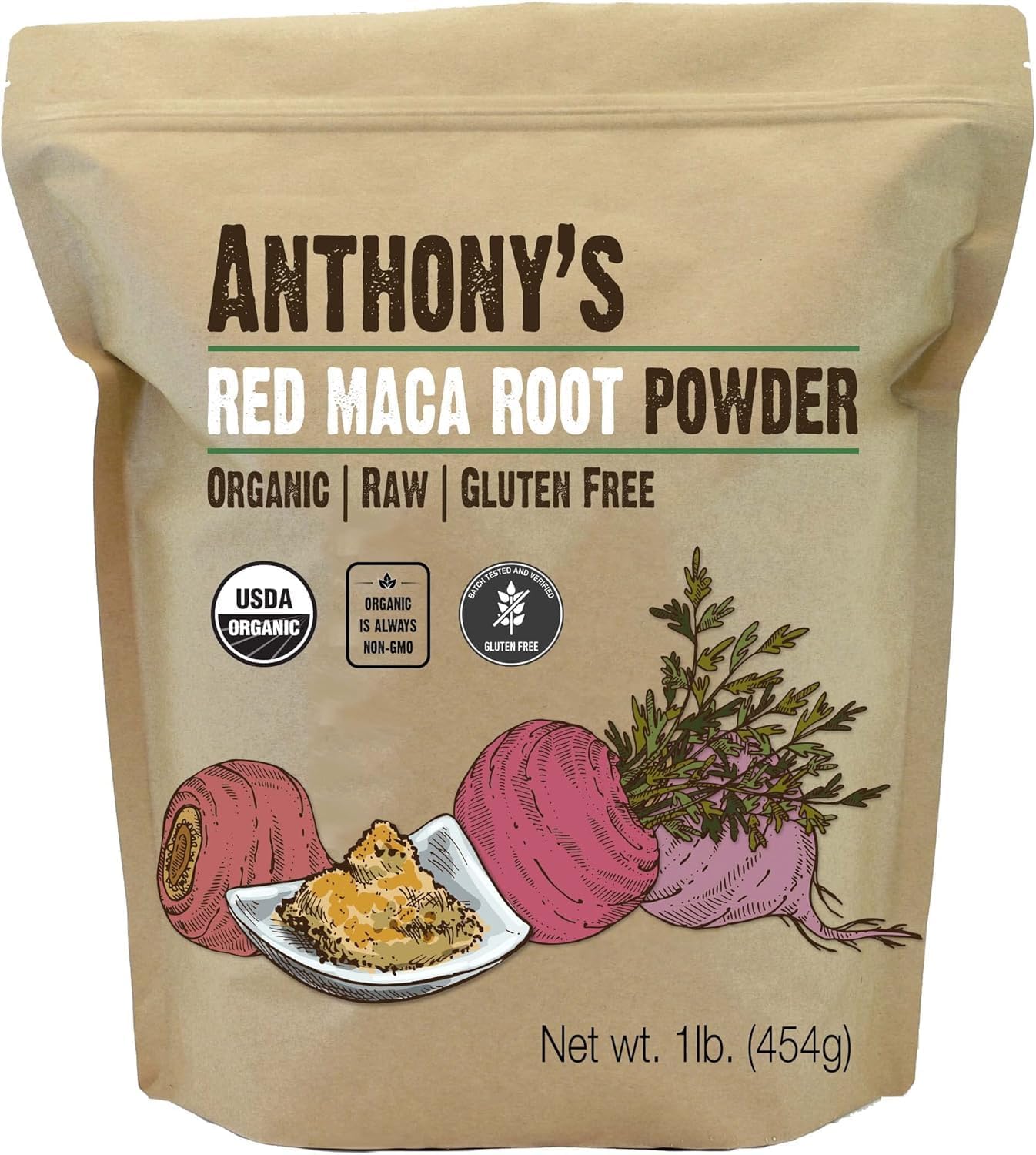 Anthony's Organic Red Maca Powder, 1 lb, Raw, Gluten Free, Non GMO, Non Gelatinized