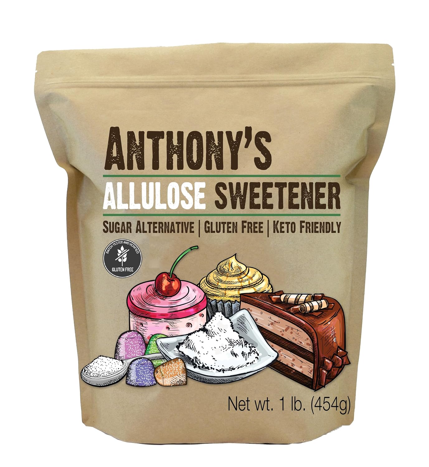Anthony's Allulose Sweetener, 1 lb, Batch Tested Gluten Free, Keto Friendly, Zero Net Carb, Low Calorie
