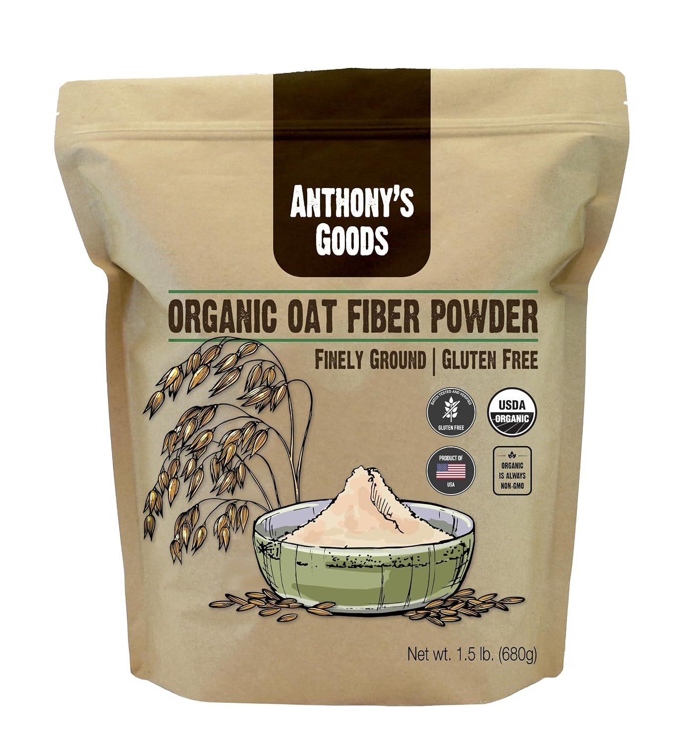 Anthony's Organic Oat Fiber, 1.5 lb, Gluten Free, Non GMO, Keto Friendly, Product of the USA