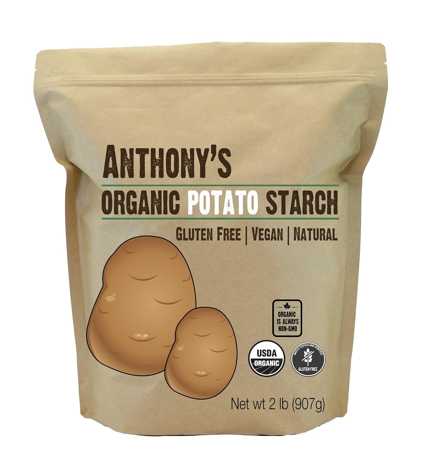 Anthony's Organic Potato Starch, Unmodified, 2 lb, Gluten Free & Non GMO, Resistant Starch