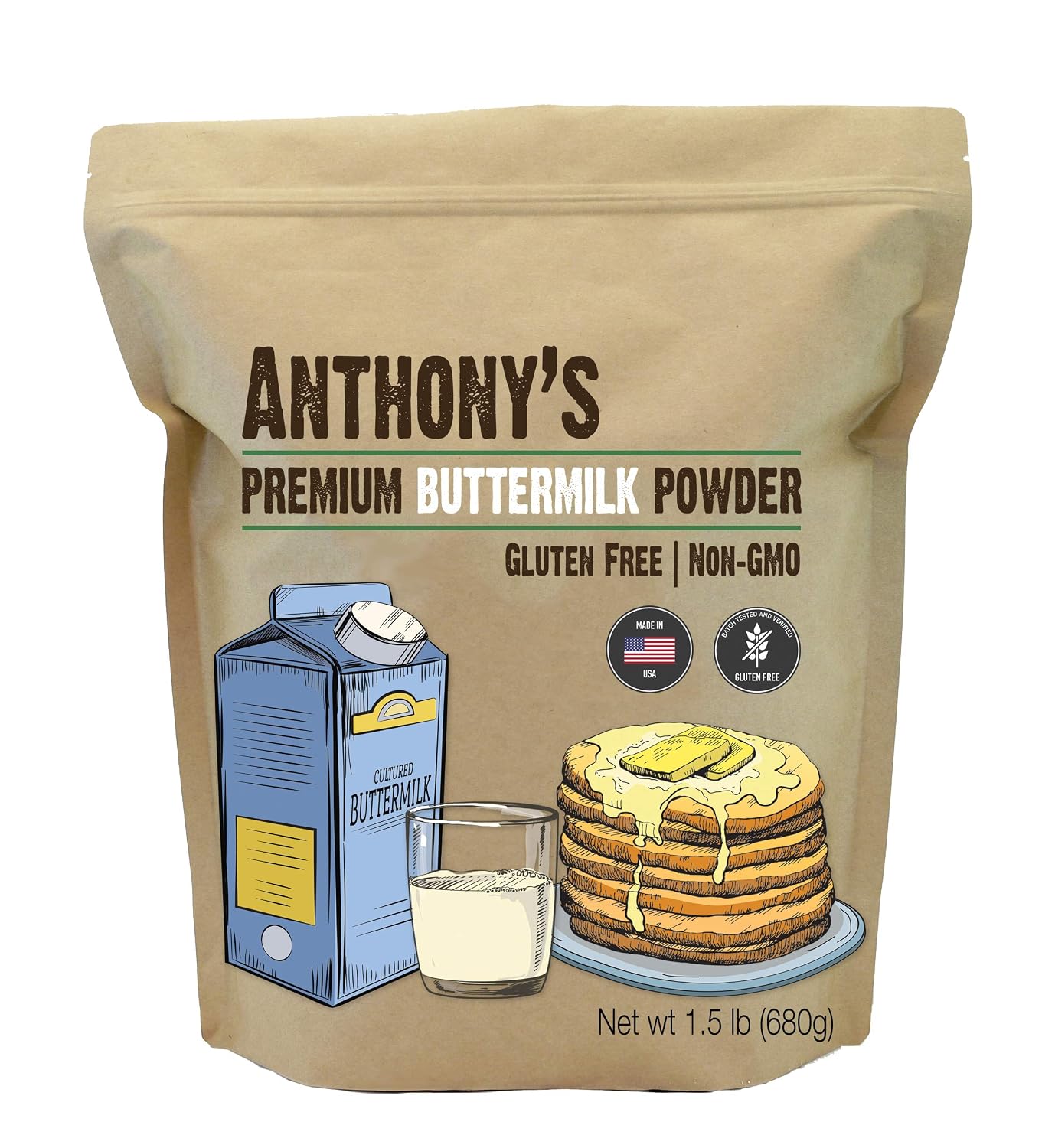 Anthony's Buttermilk Powder, 1.5 lb, Gluten Free, Non GMO, Hormone Free, Keto Friendly, Product of the USA