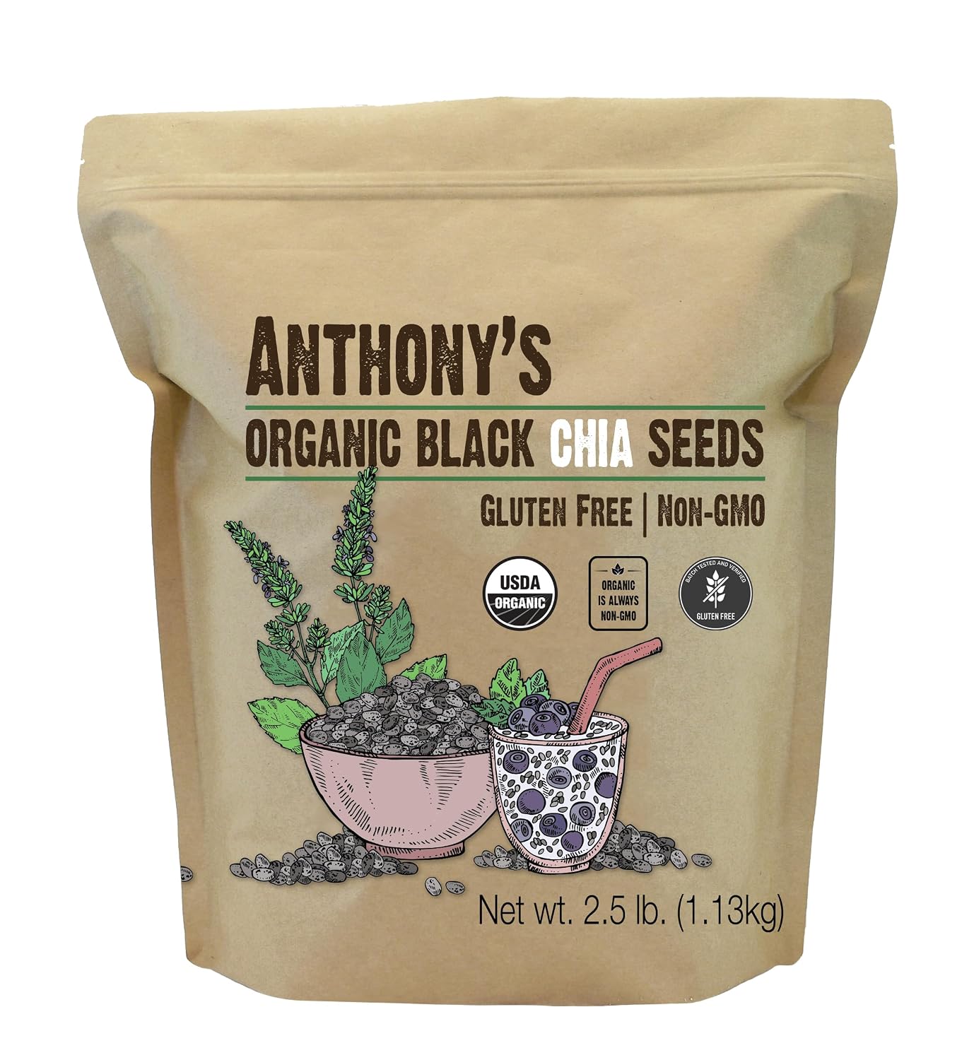 Anthony's Organic Chia Seeds, 2.5 lb, Gluten Free, Vegan, Keto Friendly