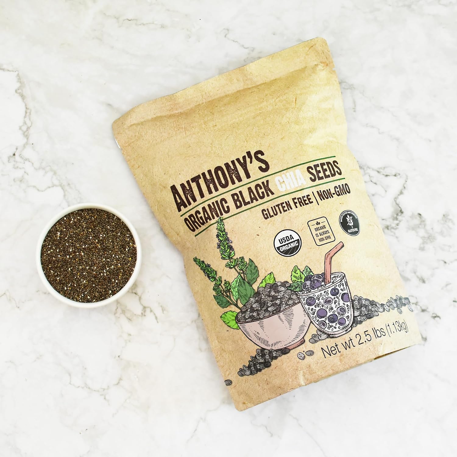 Anthony's Organic Chia Seeds, 2.5 lb, Gluten Free, Vegan, Keto Friendly