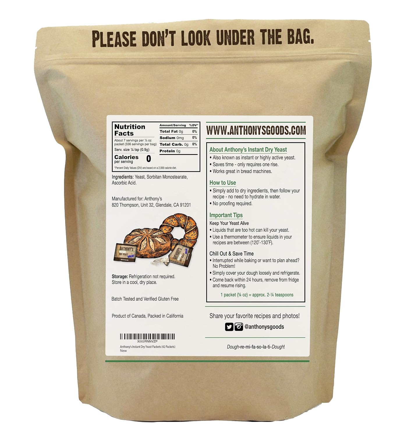 Anthony's Instant Dry Yeast Packets, Contains 42 Individual Packets, Gluten Free