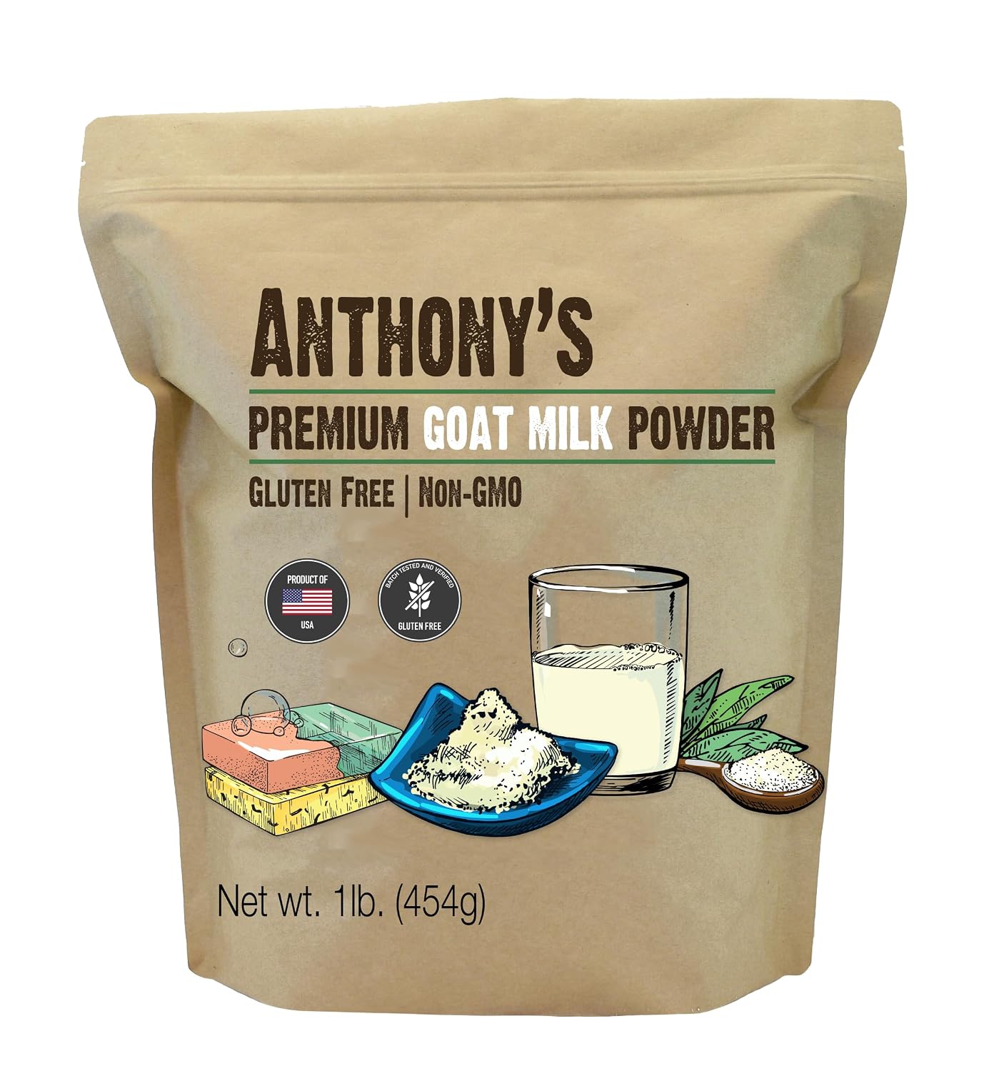 Anthony's Premium Goat Milk Powder, 1 lb, Gluten Free, Non GMO, No Additives