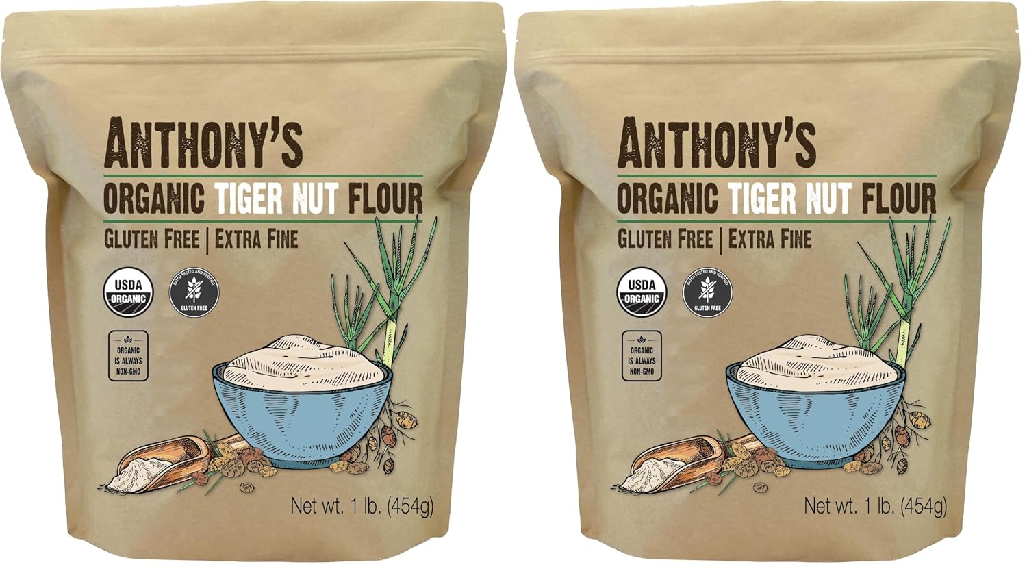 Anthony's Organic Tiger Nut Flour, 1 lb, Gluten Free, Non GMO, Paleo Friendly (Pack of 2)