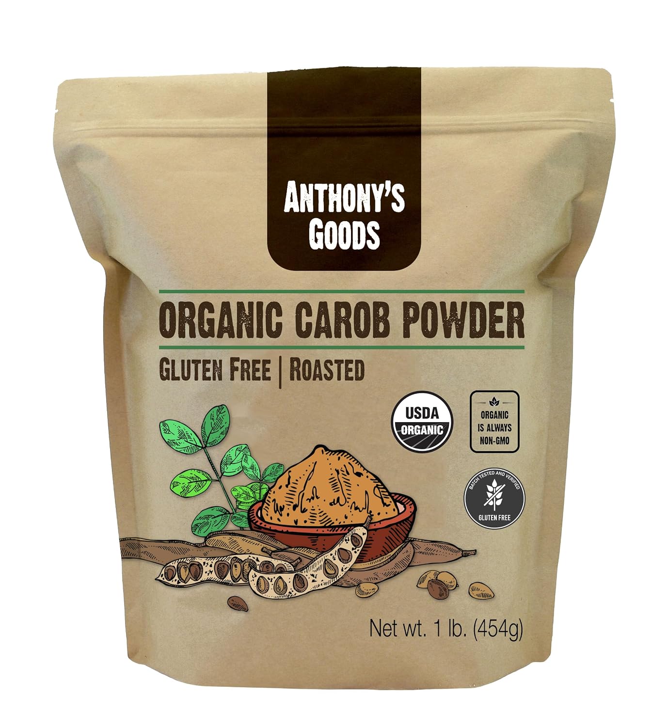 Anthony's Organic Carob Powder, 1 lb, Gluten Free, Non GMO, Cocoa Powder Alternative, Unsweetened