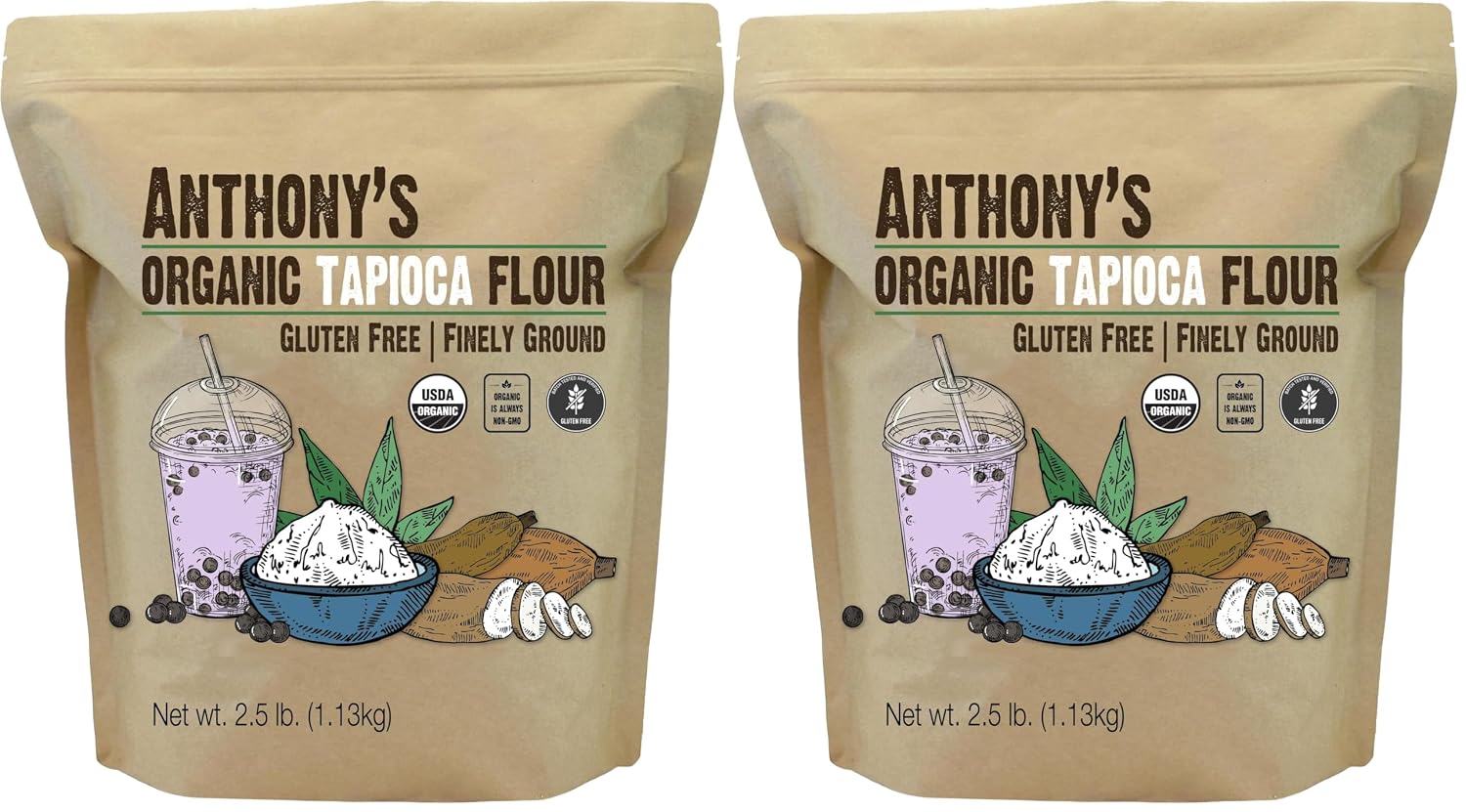 Anthony's Organic Tapioca Flour Starch, 2.5 lb, Gluten Free, Non GMO (Pack of 2)