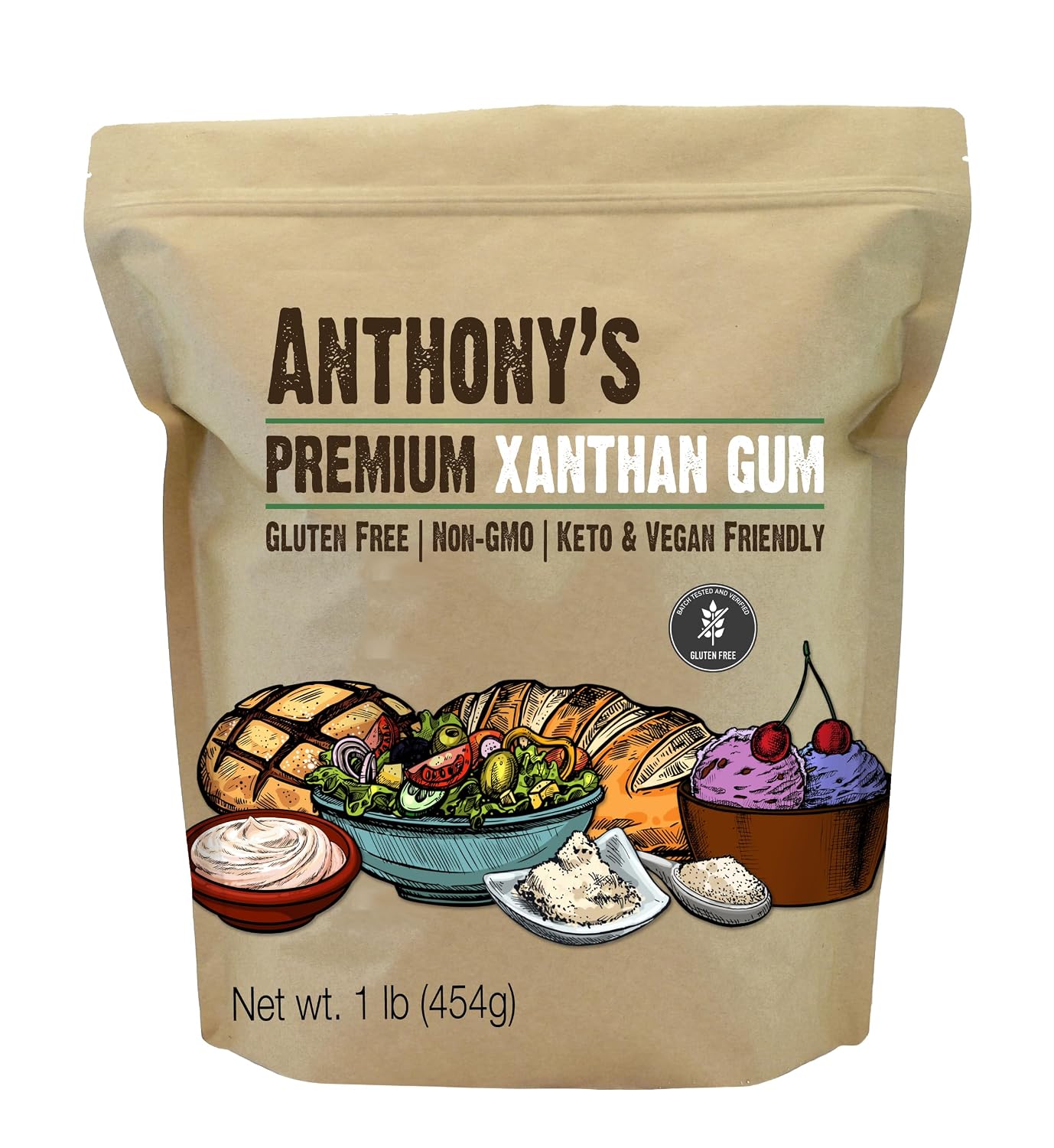 Anthony's Xanthan Gum Powder, 1 lb, Gluten Free, Non GMO, Keto Friendly