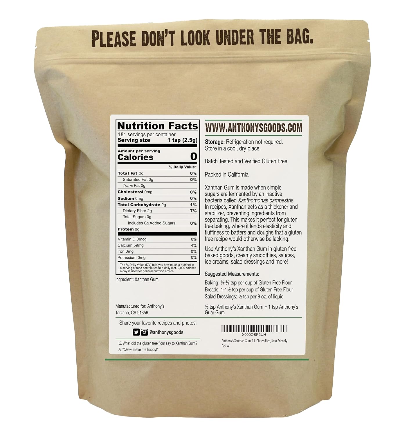 Anthony's Xanthan Gum Powder, 1 lb, Gluten Free, Non GMO, Keto Friendly