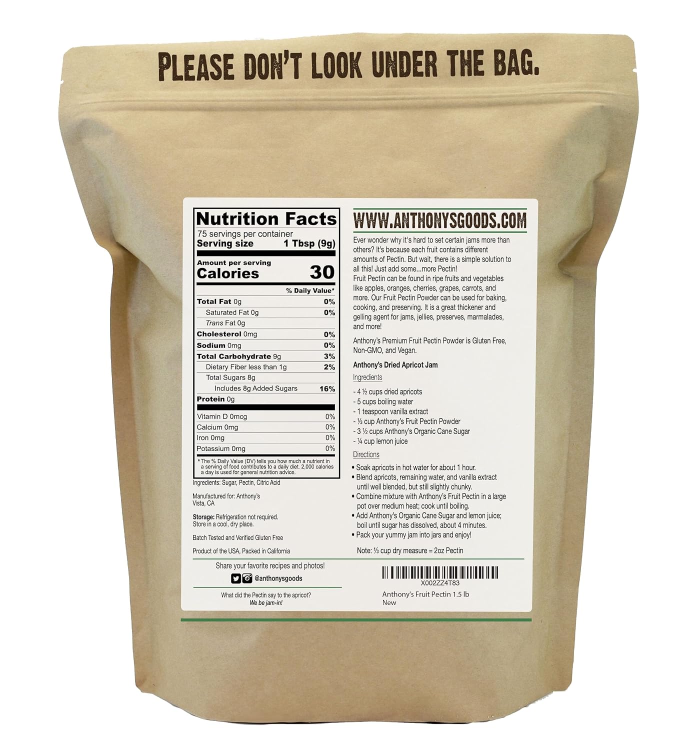 Anthony's Premium Fruit Pectin, 1.5 lb, Gluten Free, Non GMO, Vegan