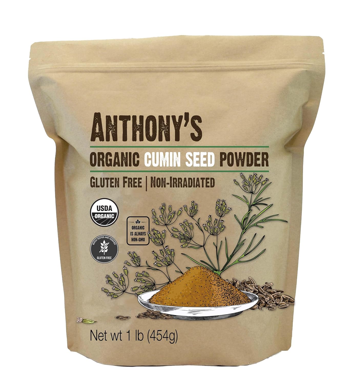 Anthony's Organic Ground Cumin, 1 lb, Gluten Free, Non Irradiated, Keto Friendly