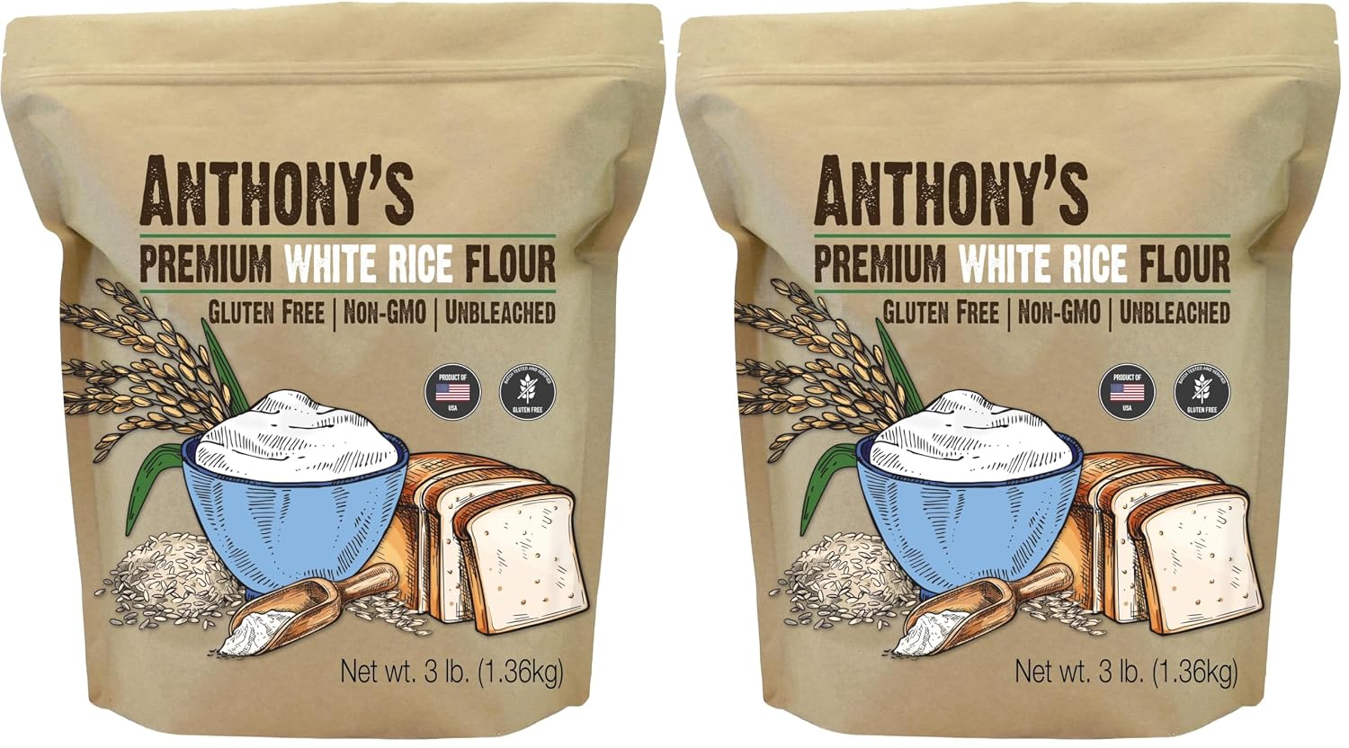 Anthony's Premium White Rice Flour, 3 lb, Gluten Free, Non GMO (Pack of 2)