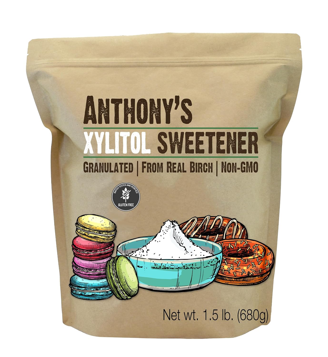 Anthony's Xylitol Sweetener, 1.5 lb, Made from Birch, Gluten Free, Keto Friendly, Non GMO