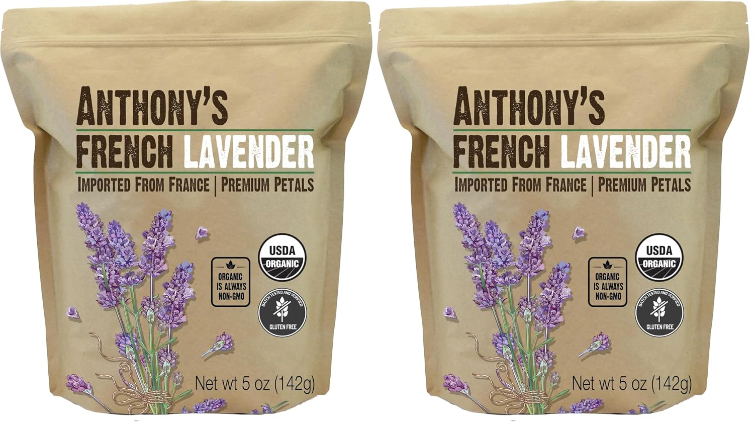 Anthony's Organic French Lavender Petals, 5 oz, Extra Grade, Dried, Gluten Free & Non GMO (Pack of 2)