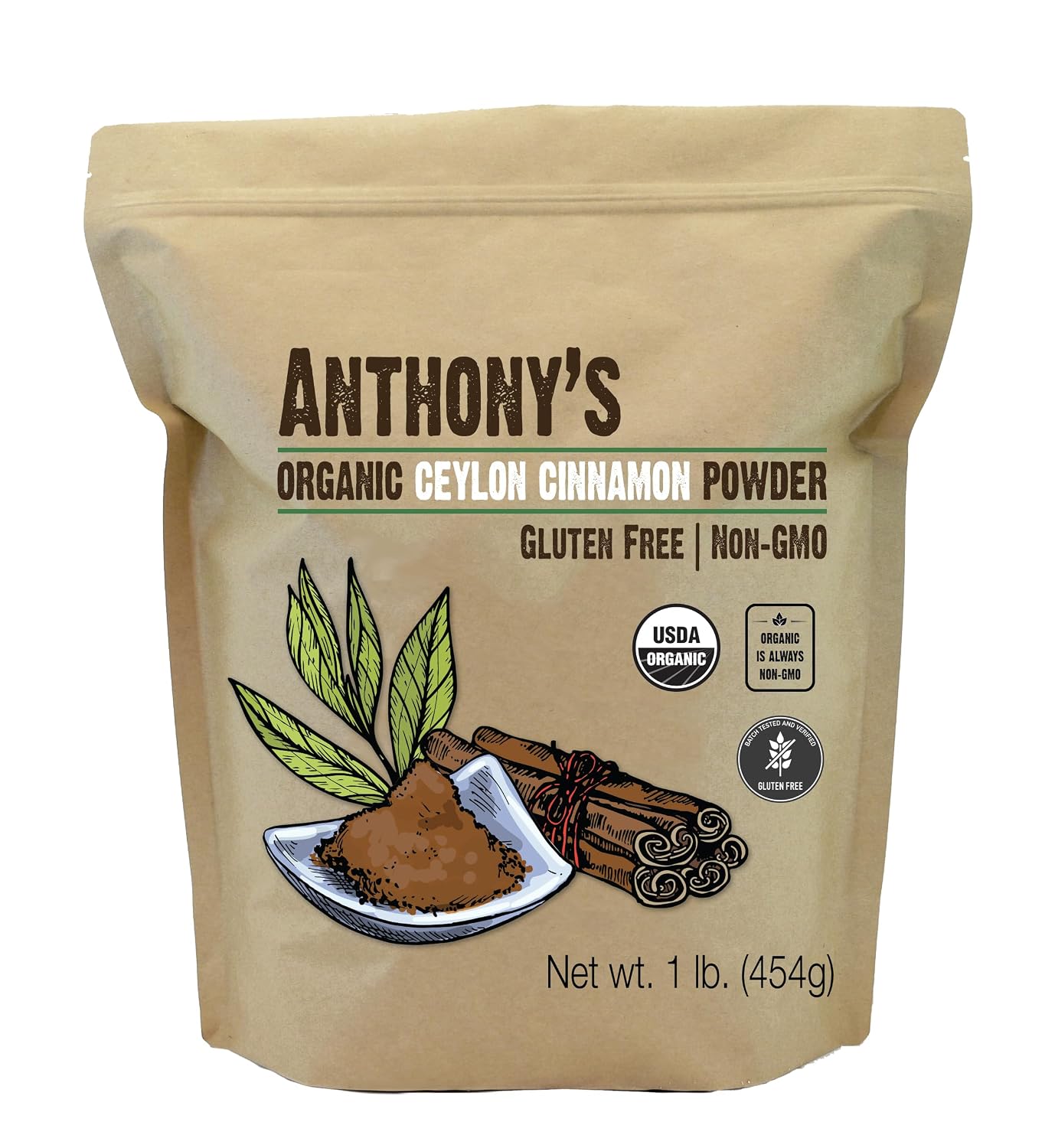 Anthony's Organic Ceylon Cinnamon Powder, 1 lb, Ground, Gluten Free, Non Irradiated, Non GMO, Keto Friendly