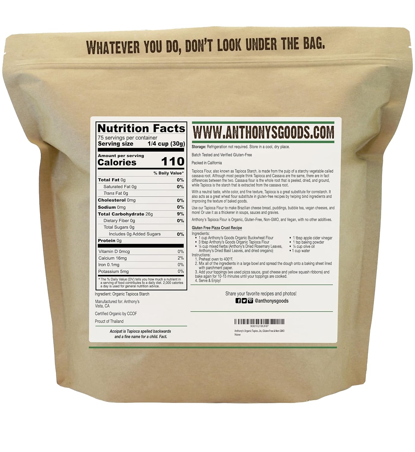 Anthony's Organic Tapioca Flour Starch, 5lbs, Gluten Free & Non GMO