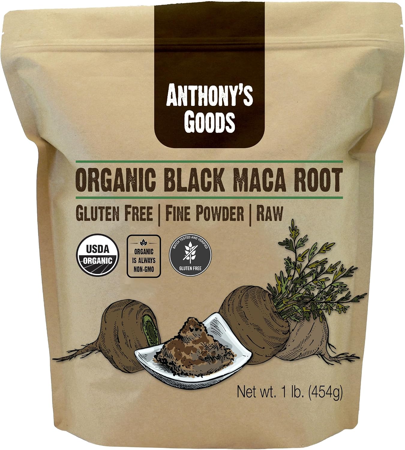 Anthony's Organic Black Maca Powder, 1 lb, Raw, Gluten Free & Non GMO