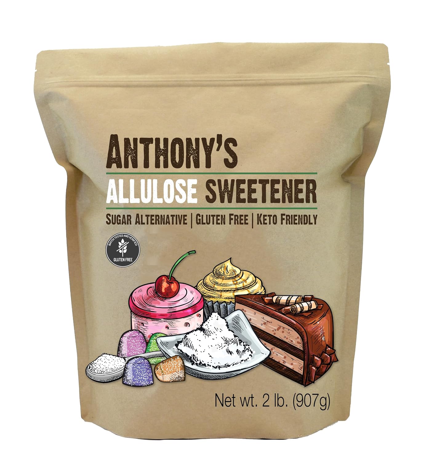 Anthony's Allulose Sweetener, 2 lb, Batch Tested Gluten Free, Keto Friendly, Zero Net Carb, Low Calorie