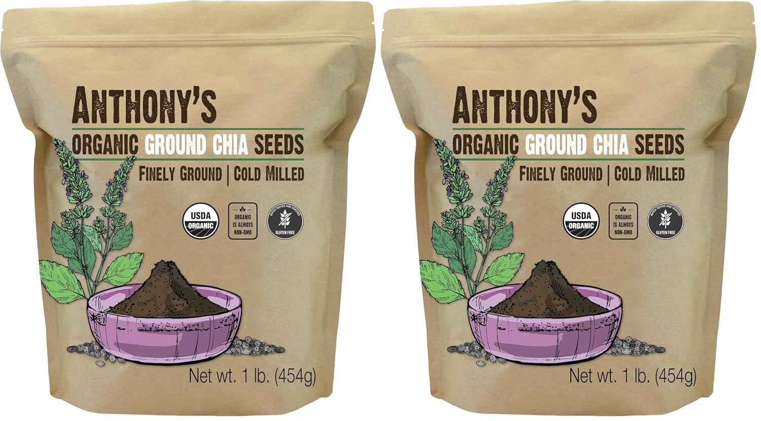Anthony's Organic Ground Chia Seed, 1 lb, Finely Ground, Cold Milled, Gluten Free, Non GMO (Pack of 2)