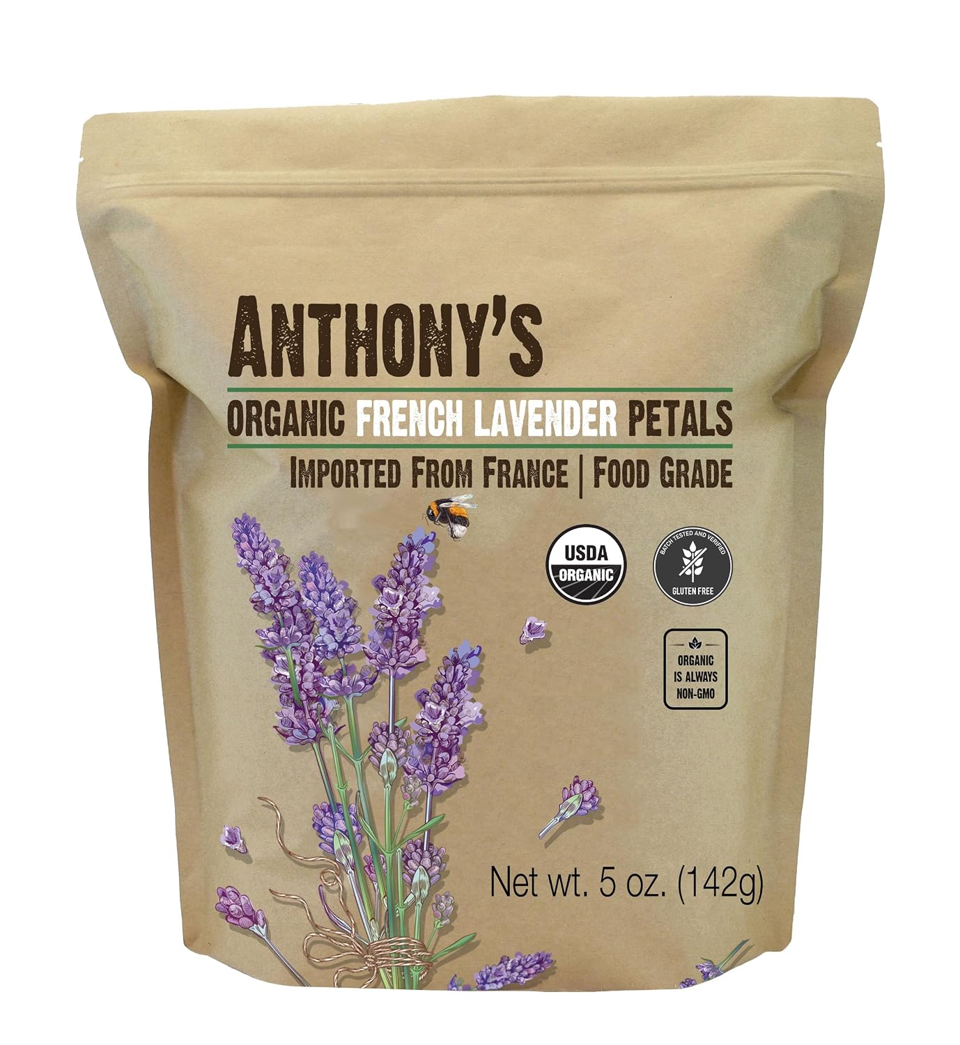 Anthony's Organic French Lavender Petals, 5 oz, Extra Grade, Dried, Gluten Free & Non GMO