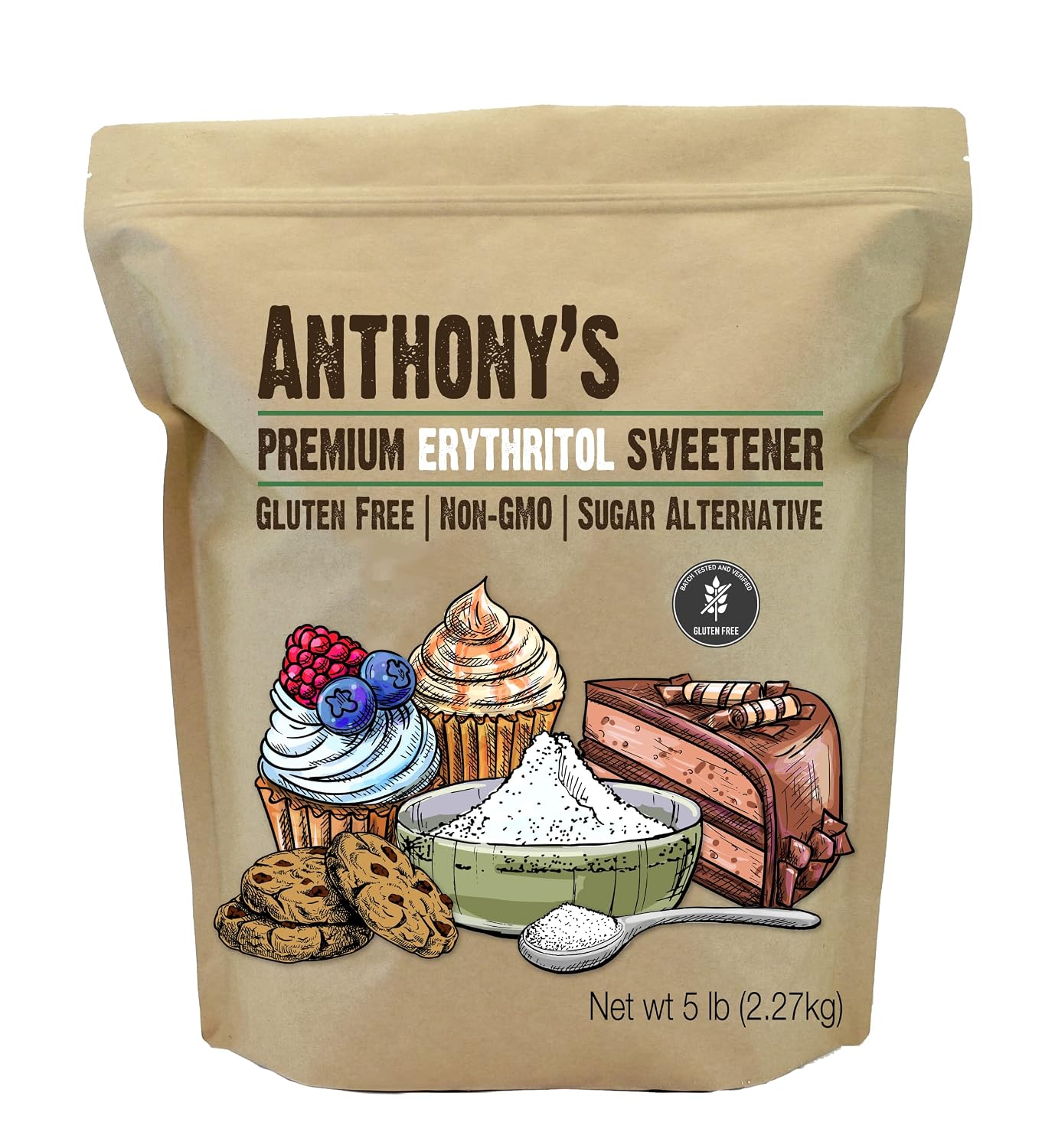Anthony's Erythritol Granules, 5 lb, Non GMO, Sweetener, Keto & Paleo Friendly