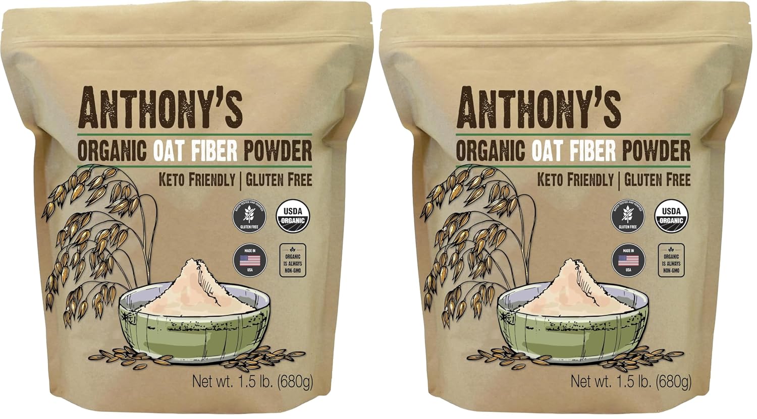 Anthony's Organic Oat Fiber, 1.5 lb, Gluten Free, Non GMO, Keto Friendly, Product of the USA (Pack of 2)