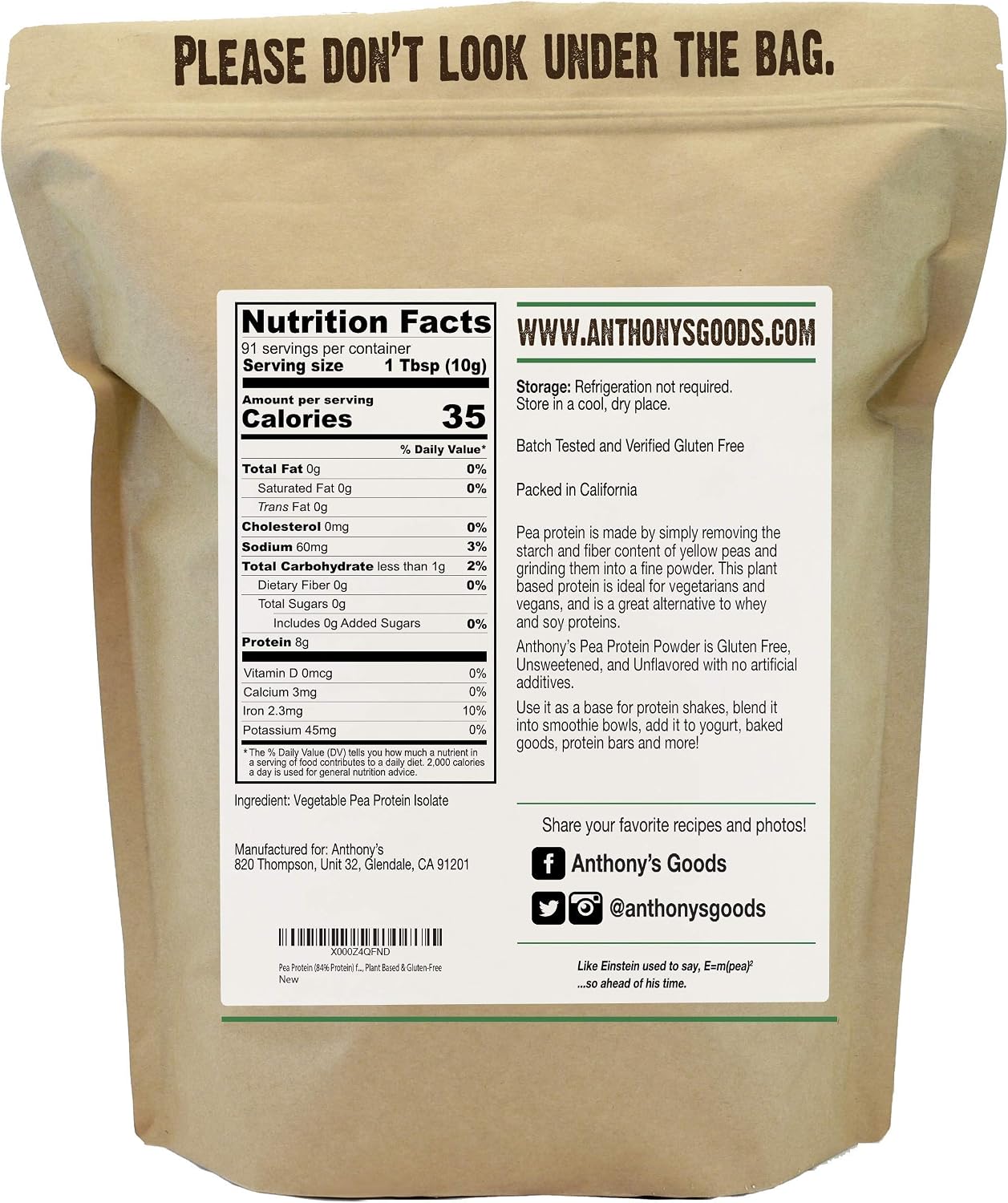 Anthony's Premium Pea Protein 2lb & Nutritional Yeast Flakes 1lb