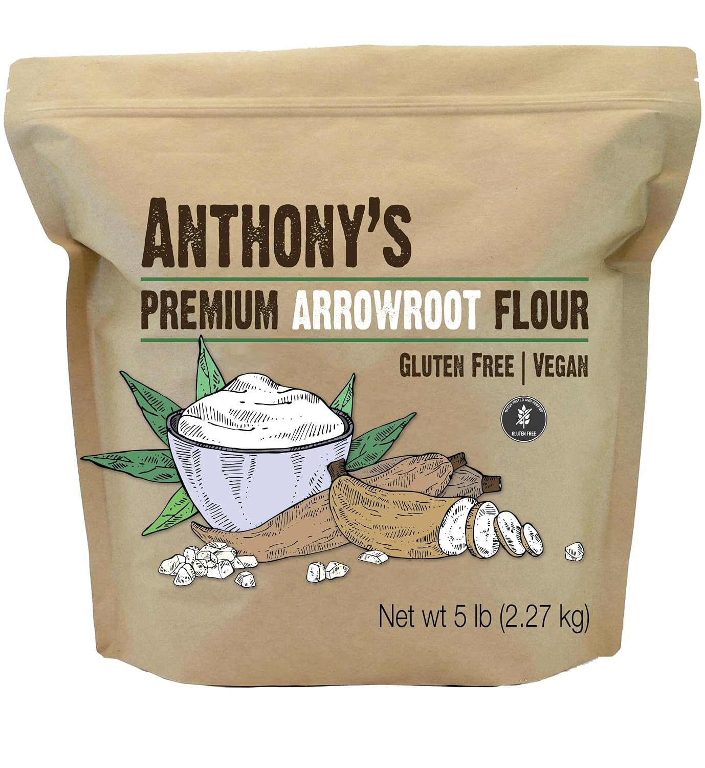 Anthony's Premium Arrowroot Flour, 5 lb, Fine Powder, Gluten Free, Non GMO, Cornstarch Alternative