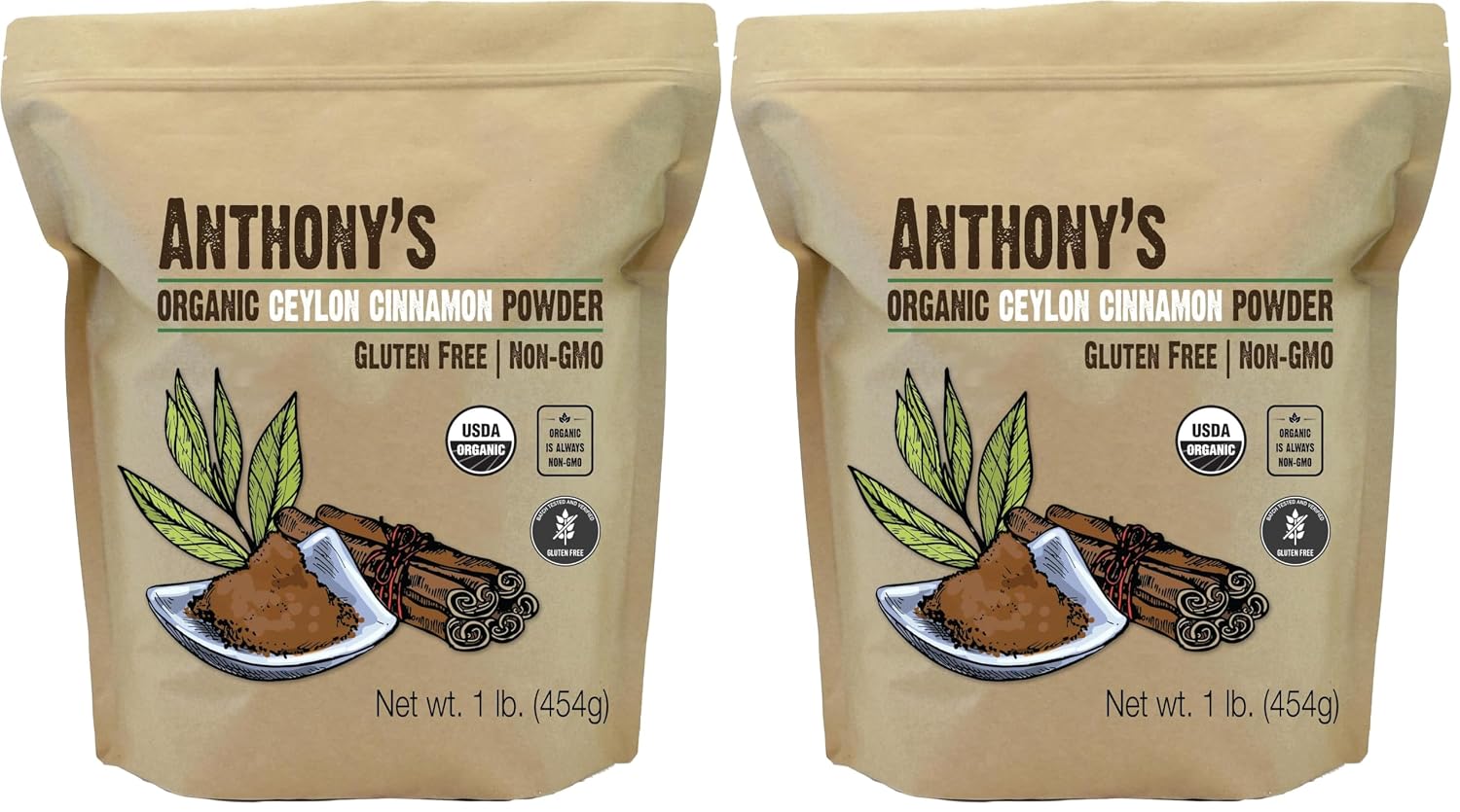 Anthony's Organic Ceylon Cinnamon Powder, 1 lb, Ground, Gluten Free, Non Irradiated, Non GMO, Keto Friendly (Pack of 2)