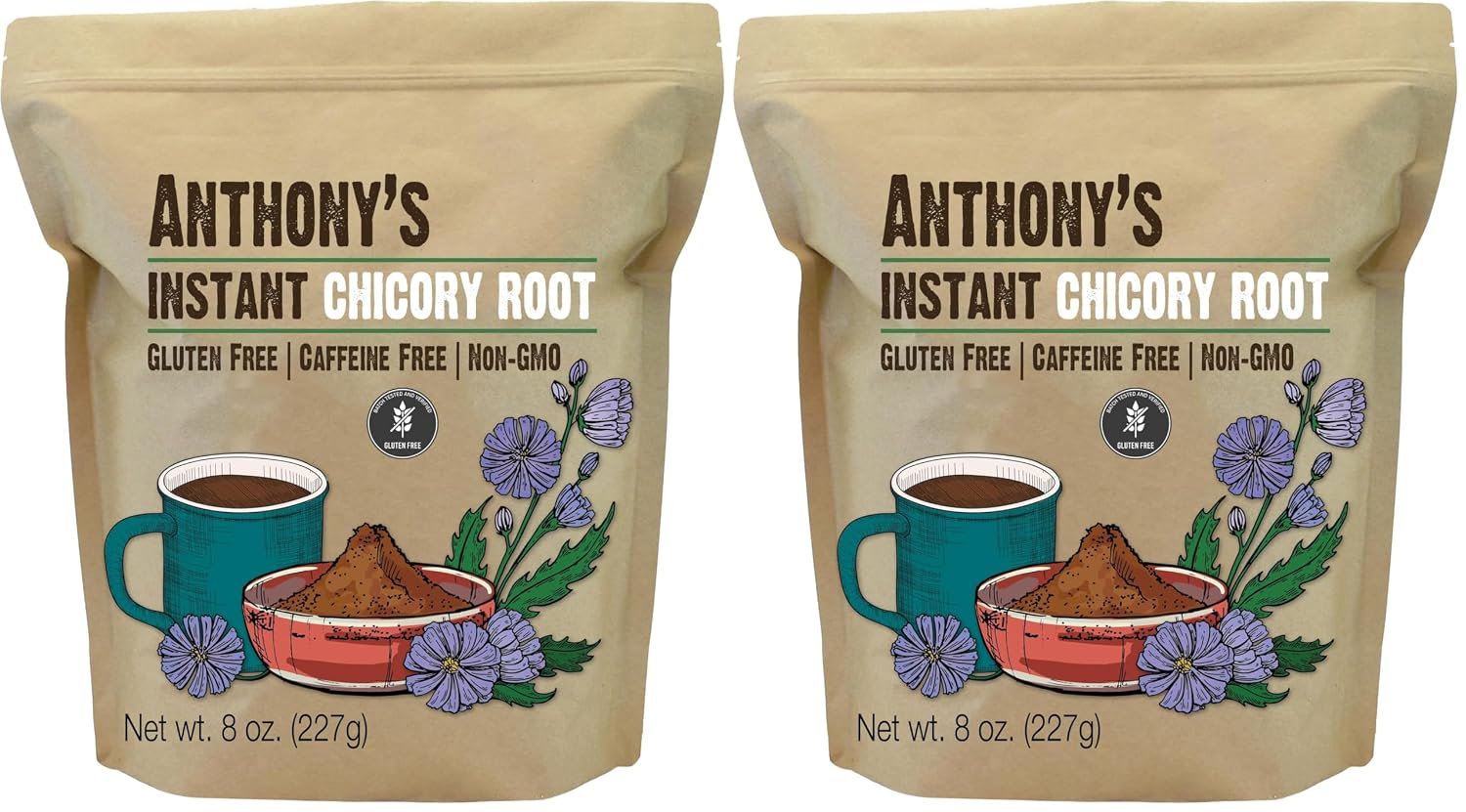 Anthony's Instant Chicory Root, 8 oz, Gluten Free, Caffeine Free, Non GMO, Coffee Alternative (Pack of 2)