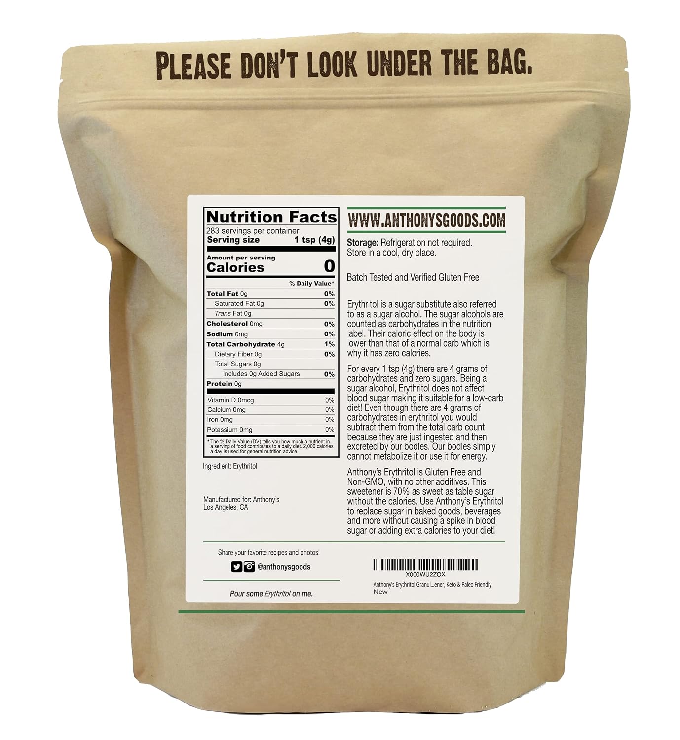 Anthony's Erythritol Granules, 2.5 lb, Non GMO, Sweetener, Keto & Paleo Friendly
