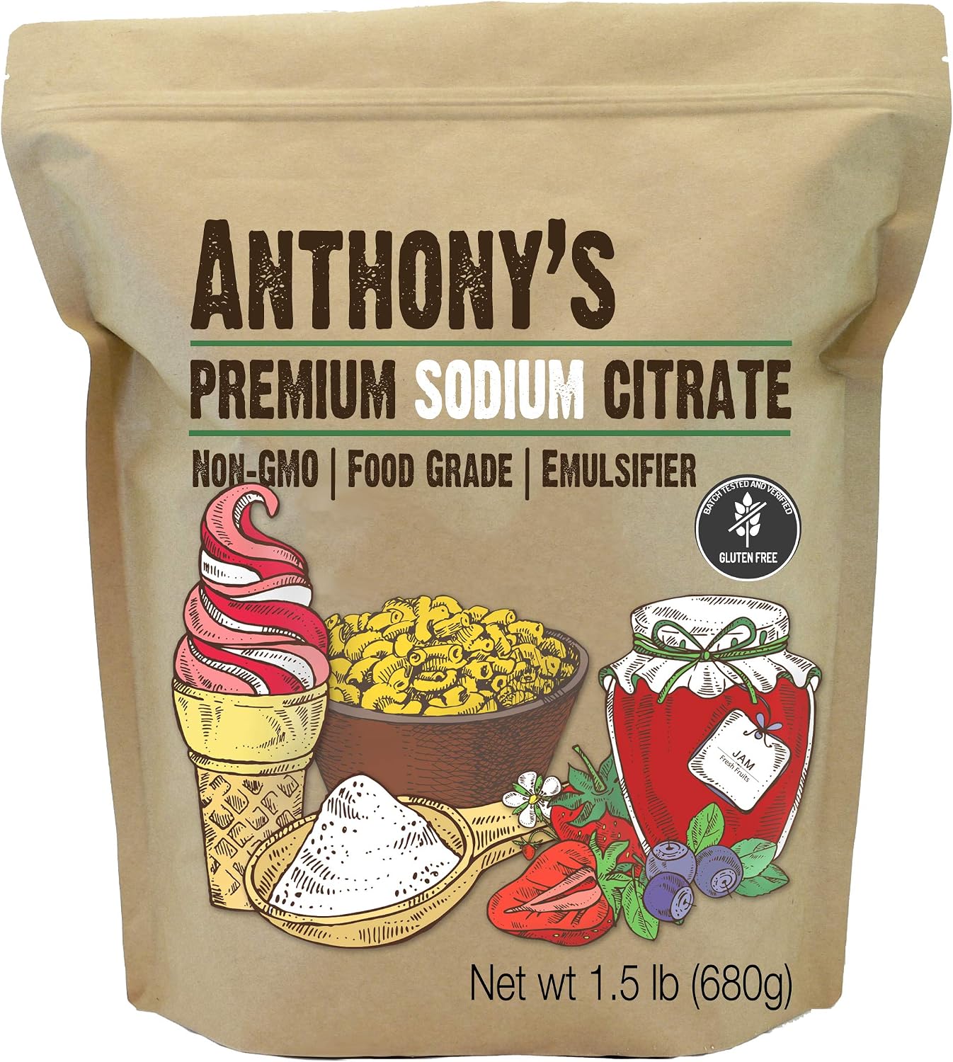 Anthony's Sodium Citrate Powder, 1.5 lb, Non GMO, Food Grade, Emulsifier
