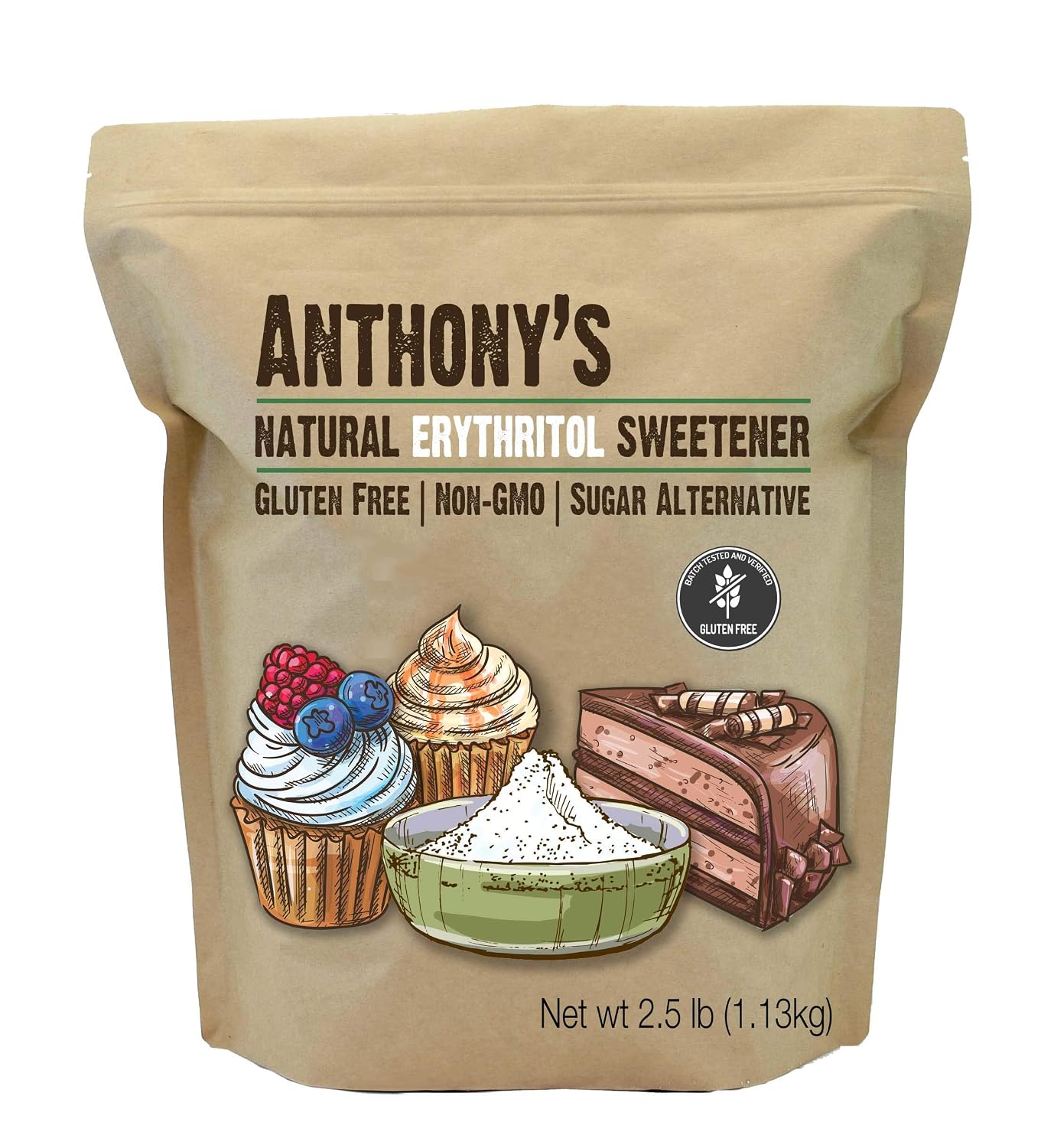 Anthony's Erythritol Granules 2.5 lb & Confectioner's Erythritol 2 lb Bundle