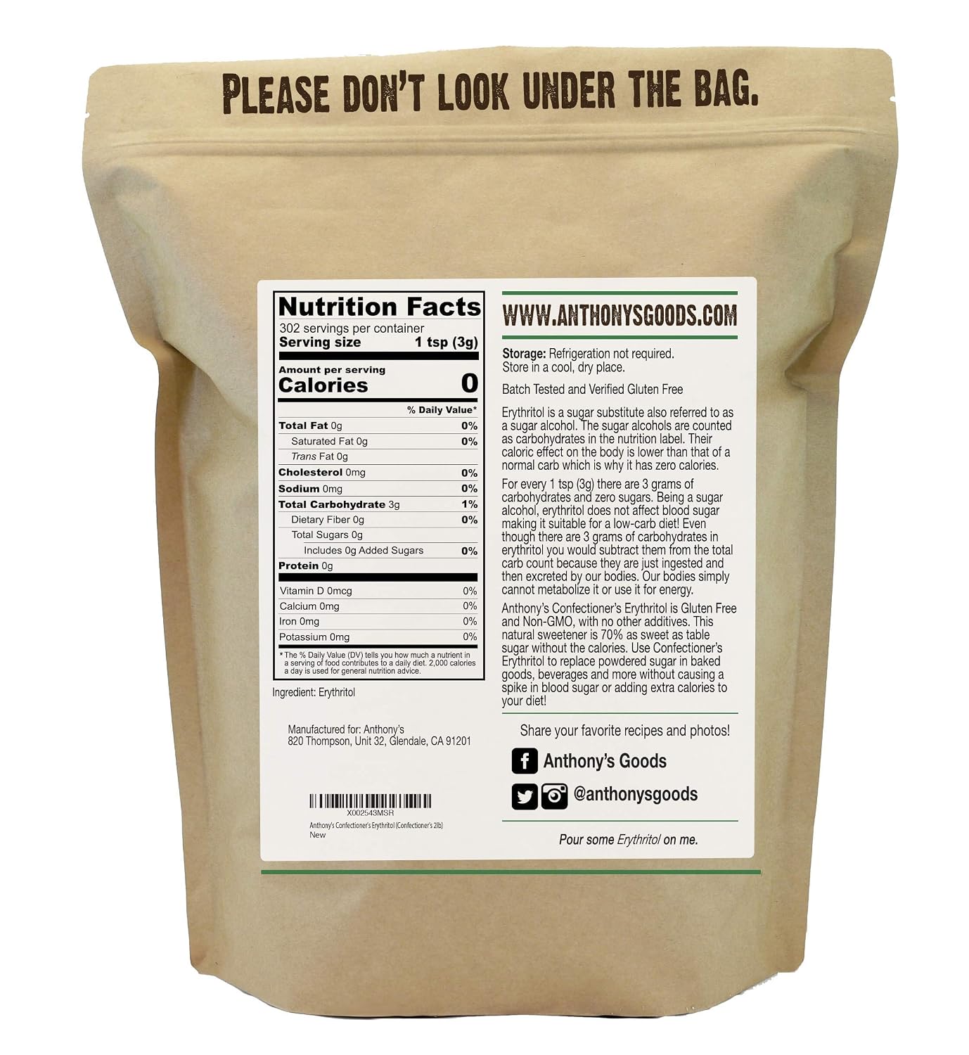 Anthony's Erythritol Granules 2.5 lb & Confectioner's Erythritol 2 lb Bundle